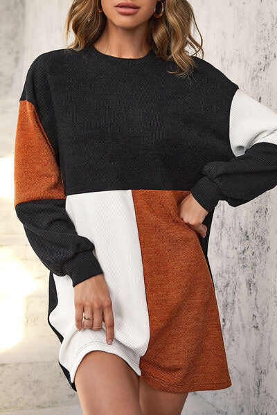 Heidi-Mode | Farbblock Abgesetzte Schulter Mini Kleid
