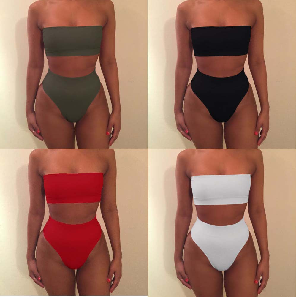 Damen Bandeau-Bikini-Set mit hohem Schnitt und tailliertem Design Heidi-Mode