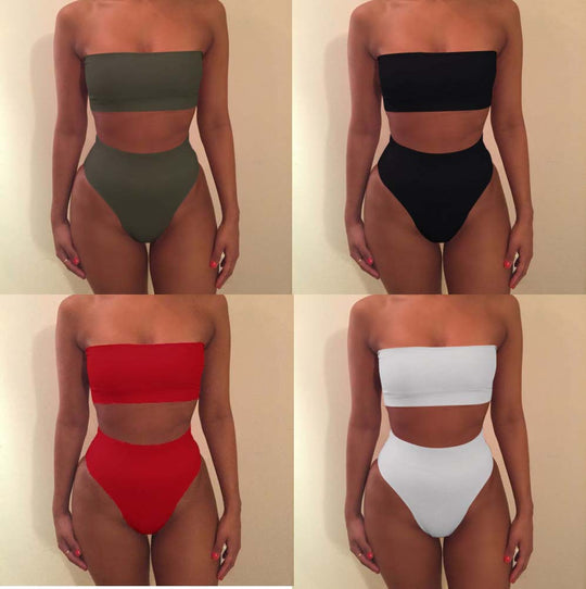Damen Bandeau-Bikini-Set mit hohem Schnitt und tailliertem Design Heidi-Mode