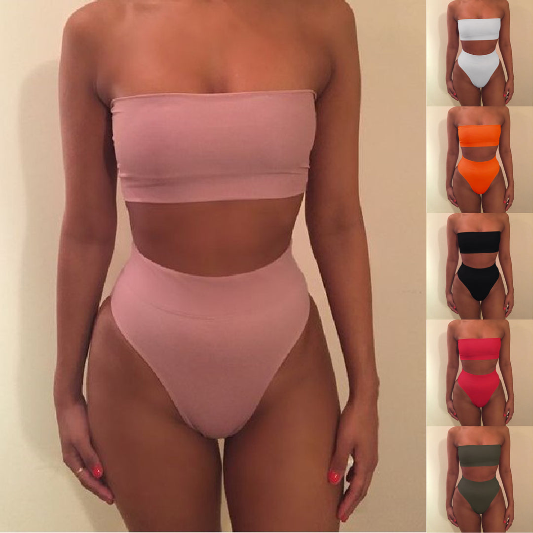 Damen Bandeau-Bikini-Set mit hohem Schnitt und tailliertem Design Heidi-Mode
