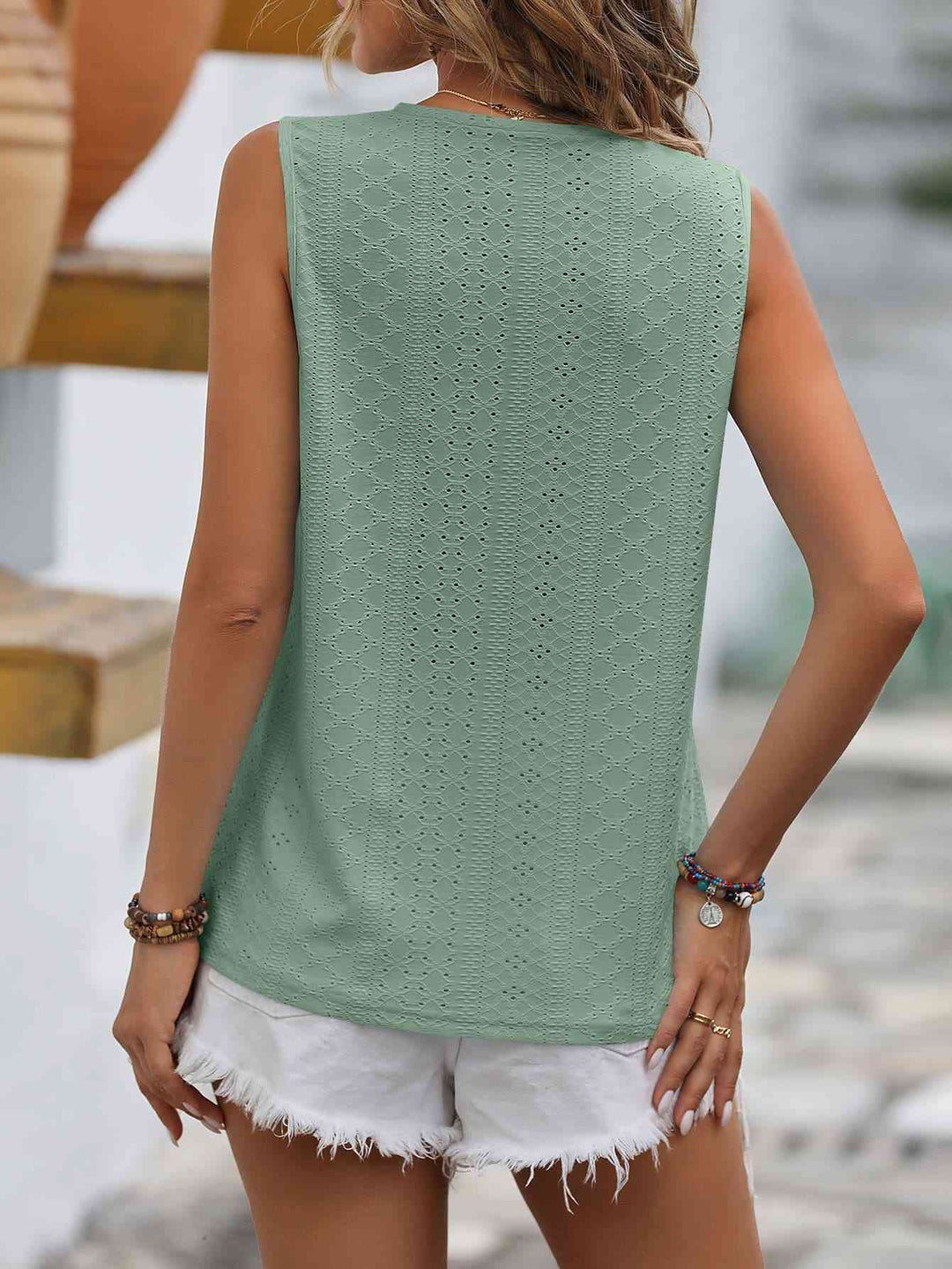Heidi-Mode | Gespaltene Spitze V-Ausschnitt Ärmelloses Shirt