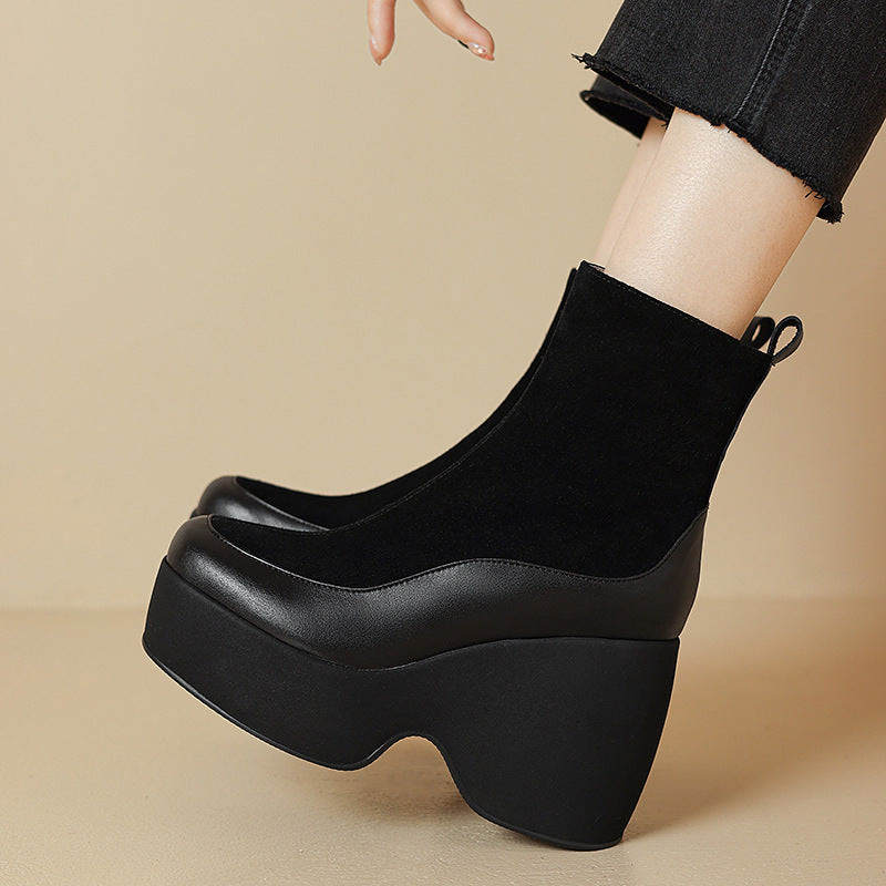 Heidi-Mode | Kleine Plattform Martin Stiefel Frauen Echtes Leder
