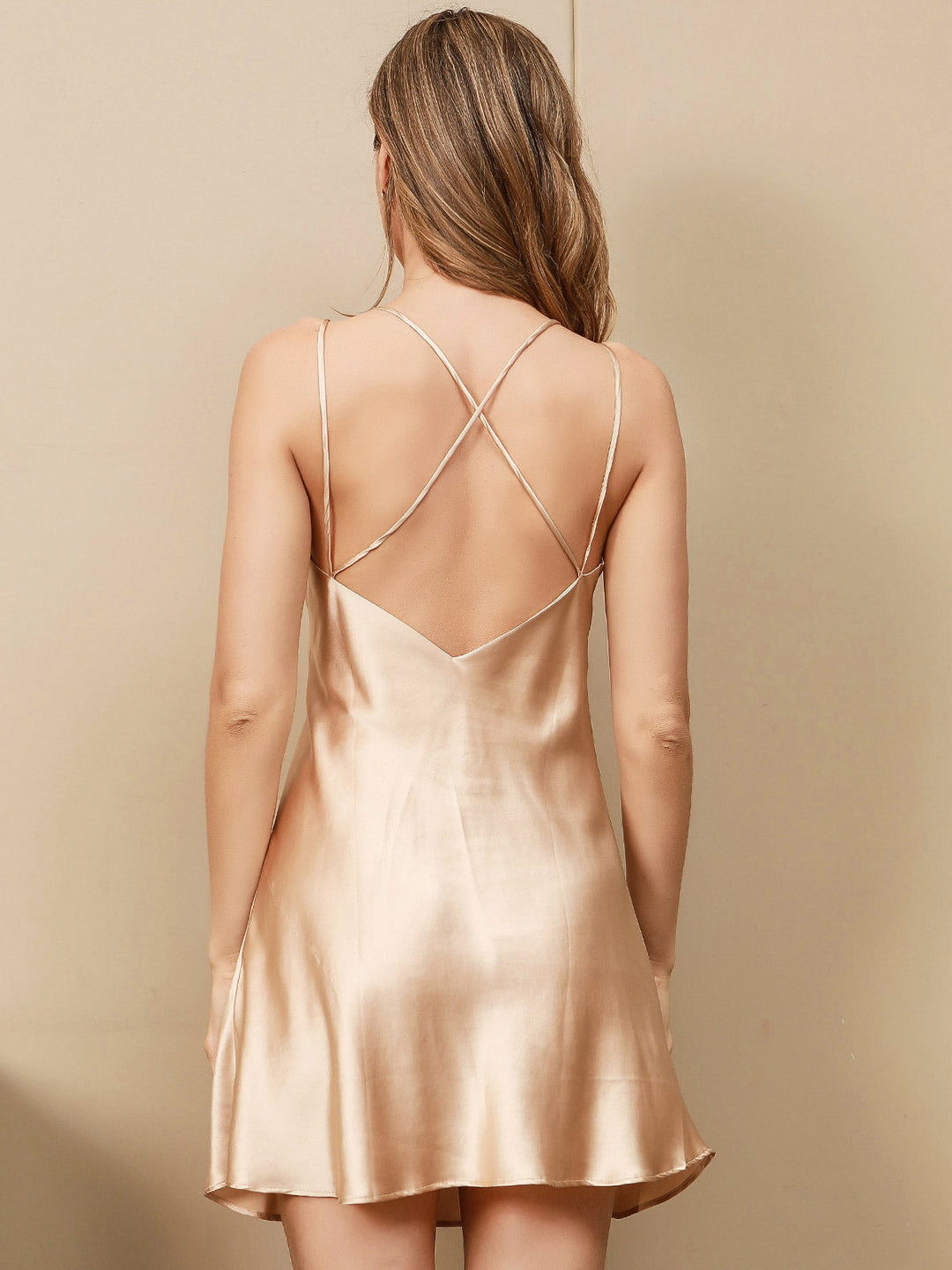 Heidi-Mode | 100% Seide Kreuz Kreuz Rücken Slip Kleid Nachthemd