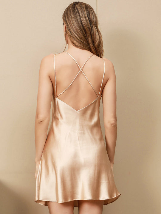 Heidi-Mode | 100% Seide Kreuz Kreuz Rücken Slip Kleid Nachthemd