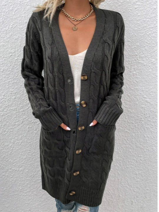 Heidi-Mode | Kabelstrick Knopfverschluss Cardigan mit Taschen