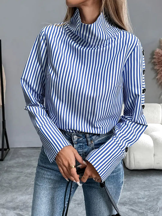 Heidi-Mode | Gestreifte Bluse mit Hohem Kragen