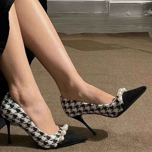 Heidi-Mode | Kleine High Heeled Nischen Hahnentrittmuster Stiletto Schuhe