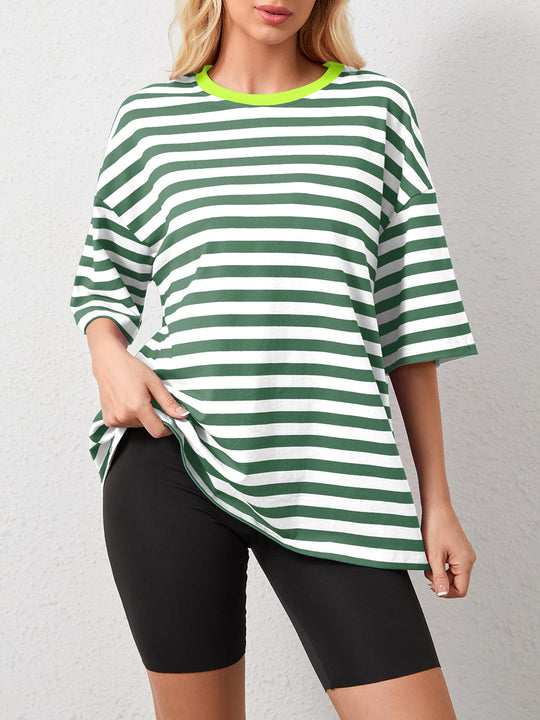 Heidi-Mode | Gestreiftes Rundhals-Halbarm-T-Shirt