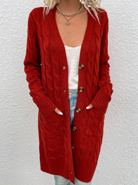 Heidi-Mode | Kabelstrick Knopfverschluss Cardigan mit Taschen