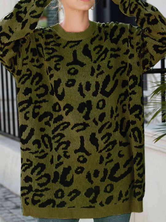 Heidi-Mode | Leopard Rundhals Tunika Pullover