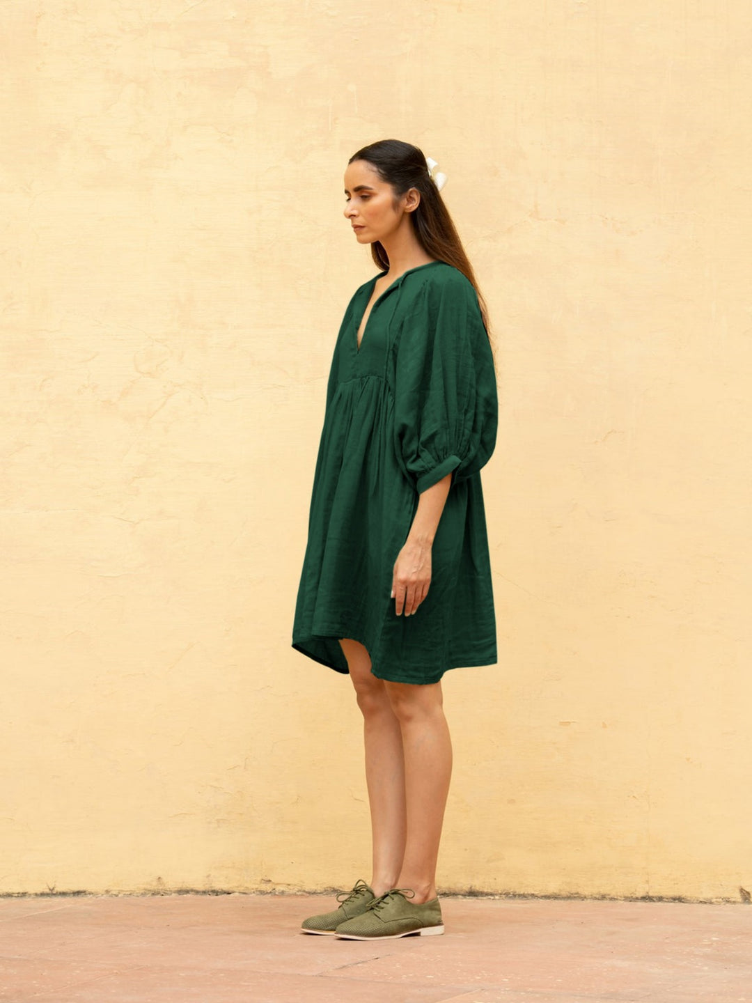 Heidi Mode | Sommer Frauen solide Farbe große Größe Laterne Ärmel Kleid