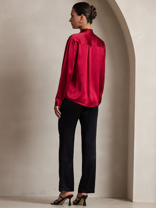Heidi-Mode | Damen Elegante Seidenbluse mit Schlipskragen und Langen Ärmeln