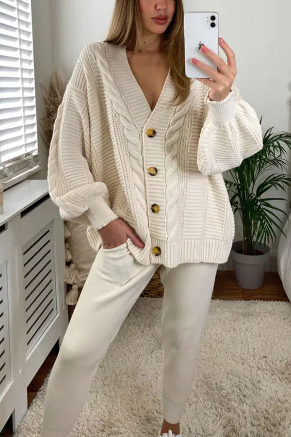 Heidi-Mode | Cozy Island Pocketed Kabelstrick Entspanntes Loungewear Set