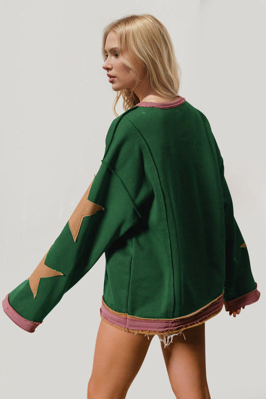 Heidi-Mode | Double Take Star Patches Langarm Sweatshirt
