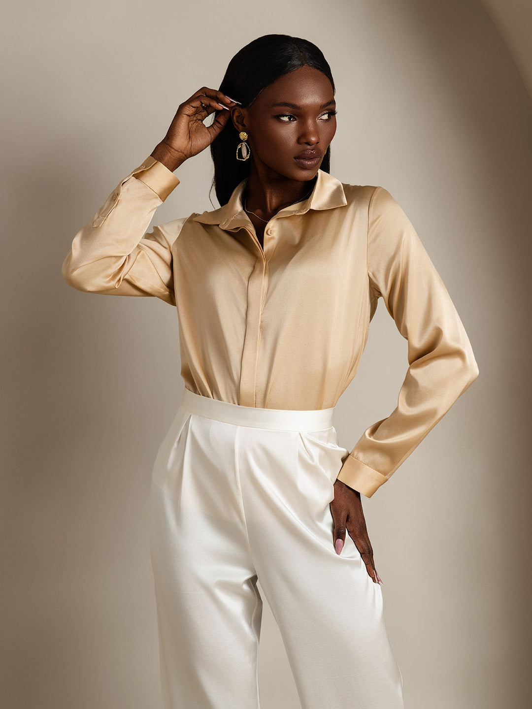 Heidi-Mode | Damen Klassische Seide Langarmshirt