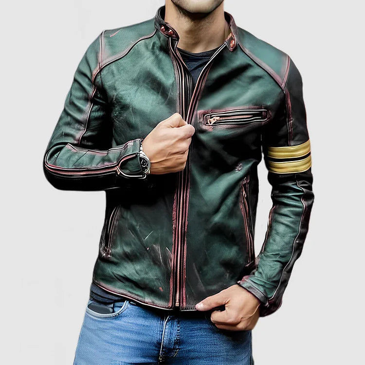 Heidi Stehkragen Farbe Block Biker Zip Up Lederjacke