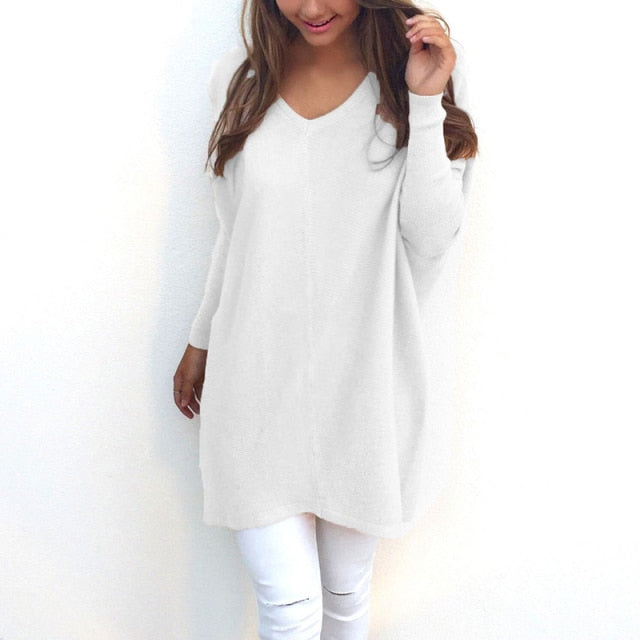 Heidi-Mode - Sweater |Eleganter langer Pullover mit V-Ausschnitt für Damen