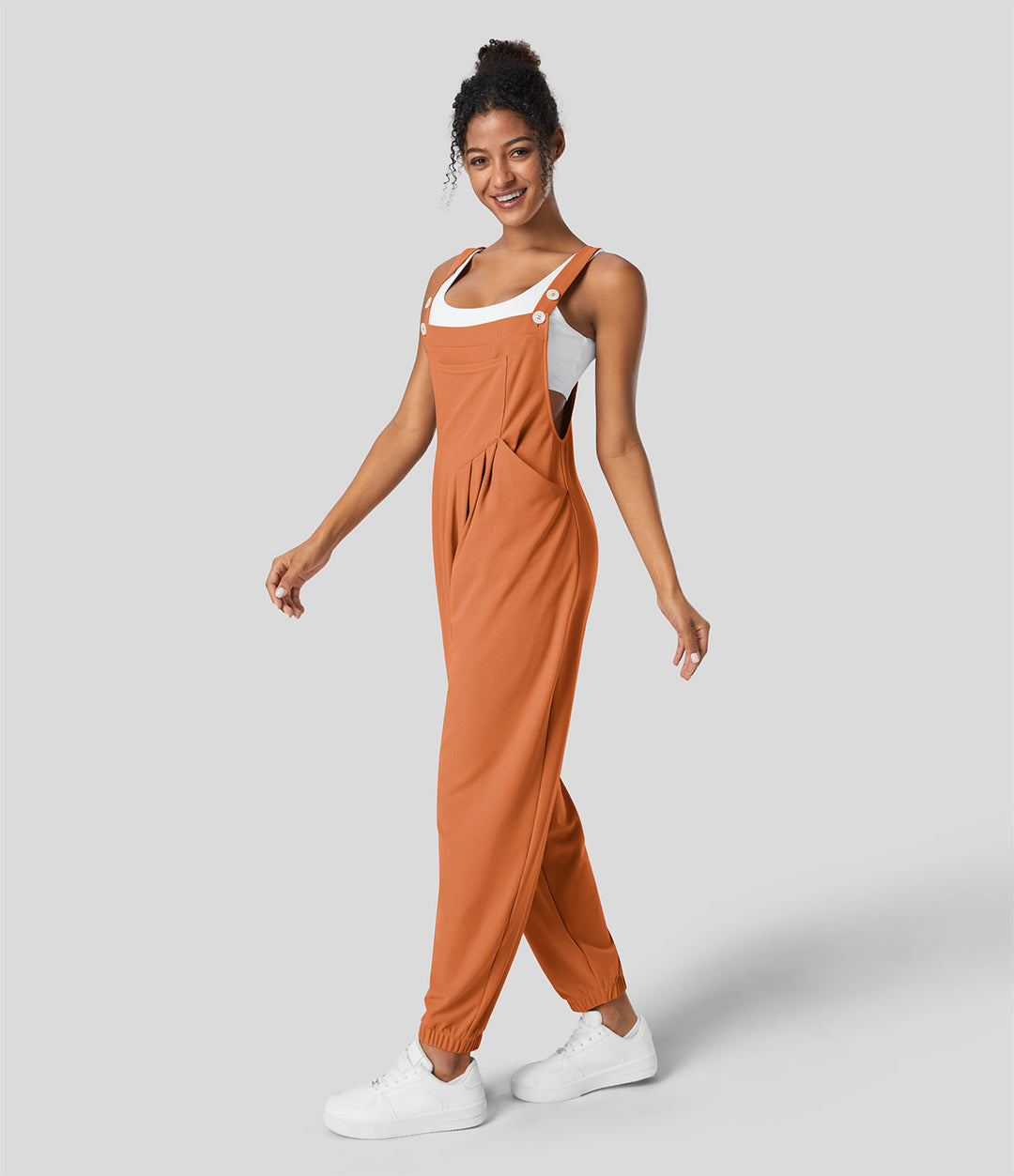 jumpsuit Mit Verstellbarem Gürtel Und Knöpfen, Mehreren Taschen Und Waffelmuster