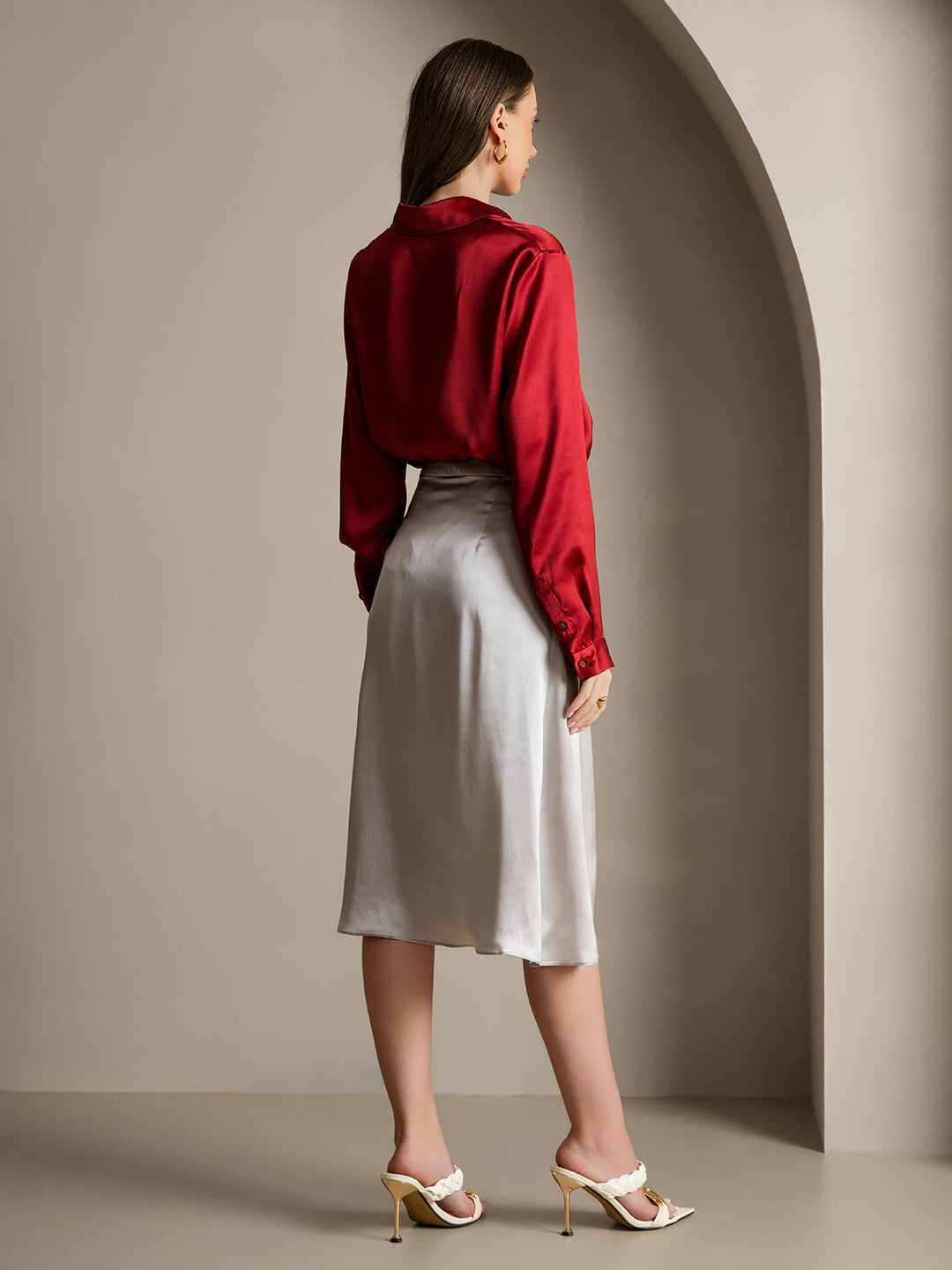 Heidi-Mode | Damen Klassische Seide Langarmshirt
