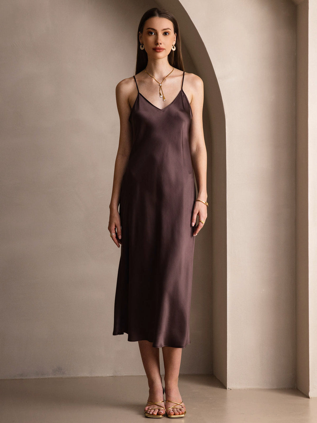 Heidi-Mode | Lange Seidenkleid mit Spaghetti-Träger