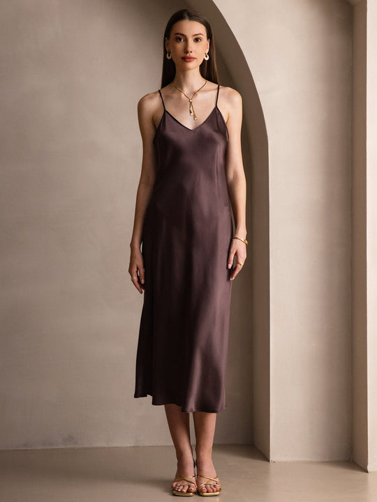 Heidi-Mode | Lange Seidenkleid mit Spaghetti-Träger