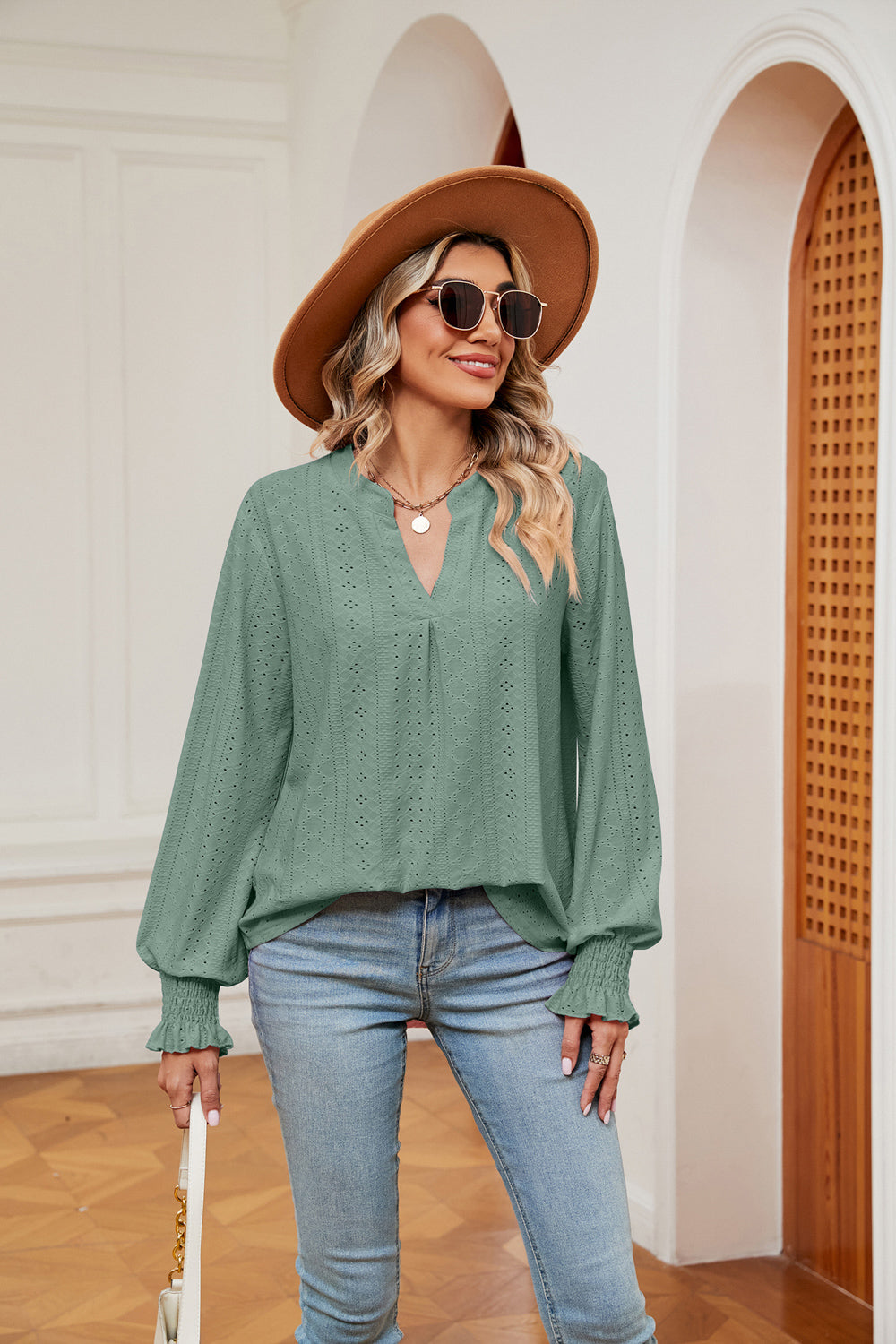 Heidi-Mode | Notchkragen Volant Ärmel Bluse