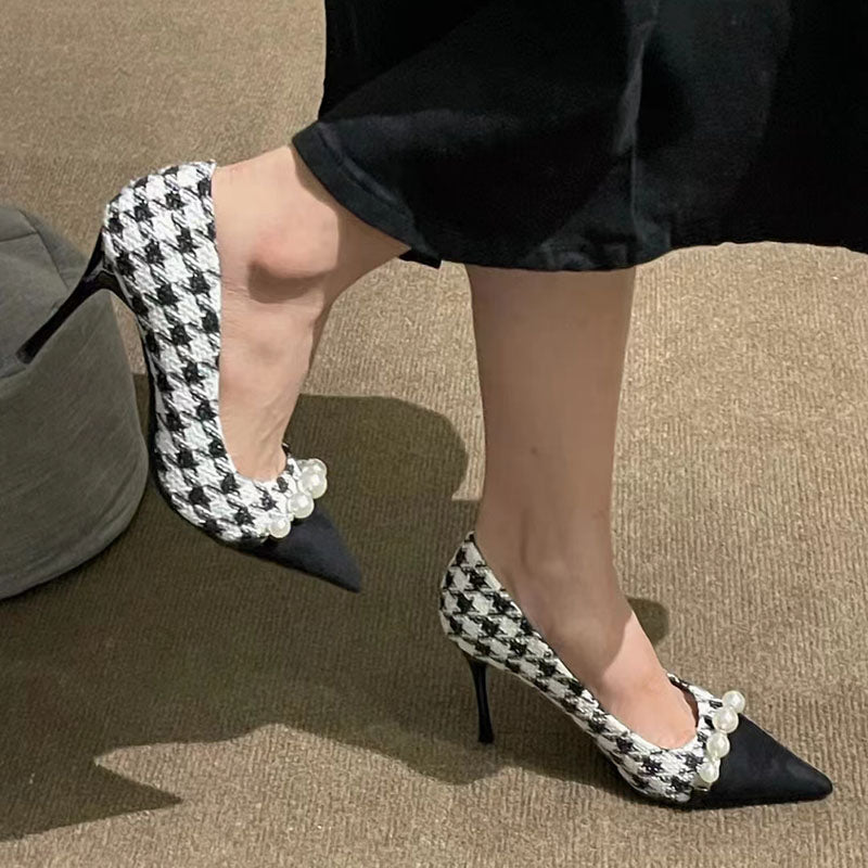 Heidi-Mode | Kleine High Heeled Nischen Hahnentrittmuster Stiletto Schuhe