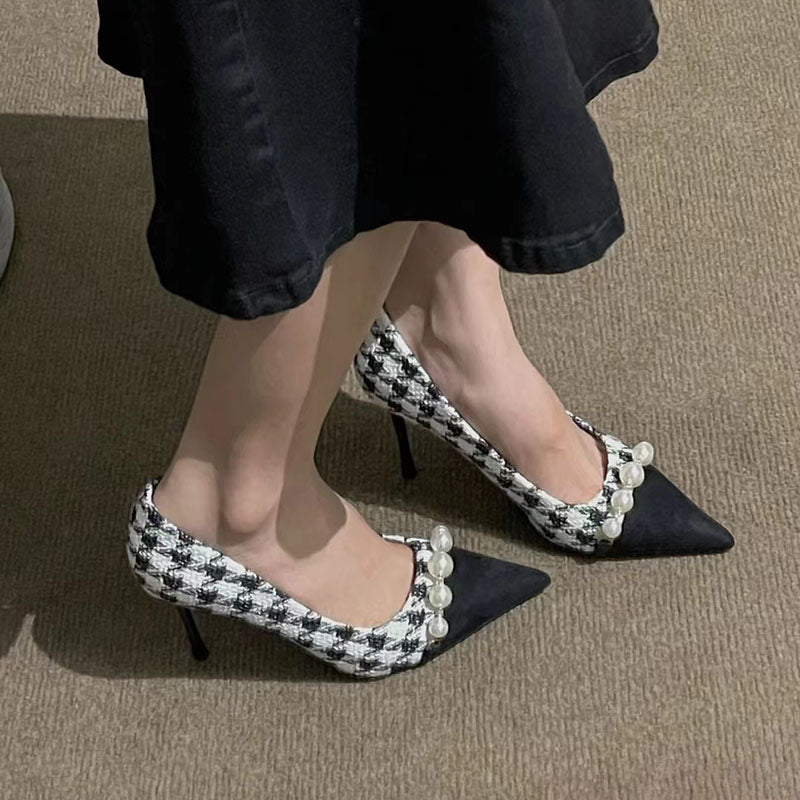 Heidi-Mode | Kleine High Heeled Nischen Hahnentrittmuster Stiletto Schuhe