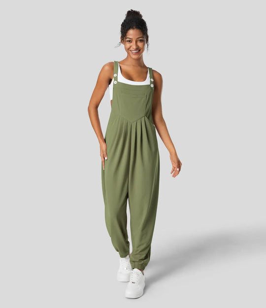 jumpsuit Mit Verstellbarem Gürtel Und Knöpfen, Mehreren Taschen Und Waffelmuster