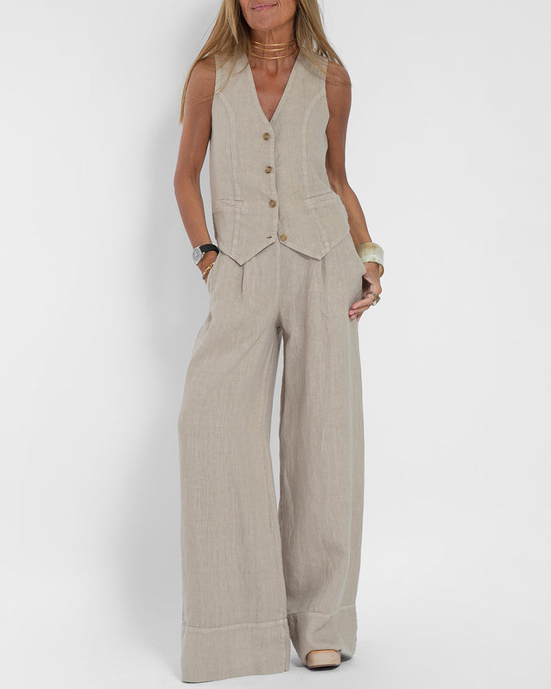 Heidi-Mode | Einfach, Elegant Set Bestehend aus Leinenweste und Breiten Hosen