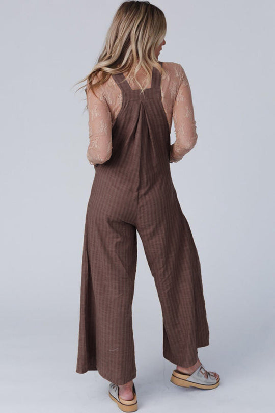 Heidi-Mode | Textured Button Width Leg Shape Overalls