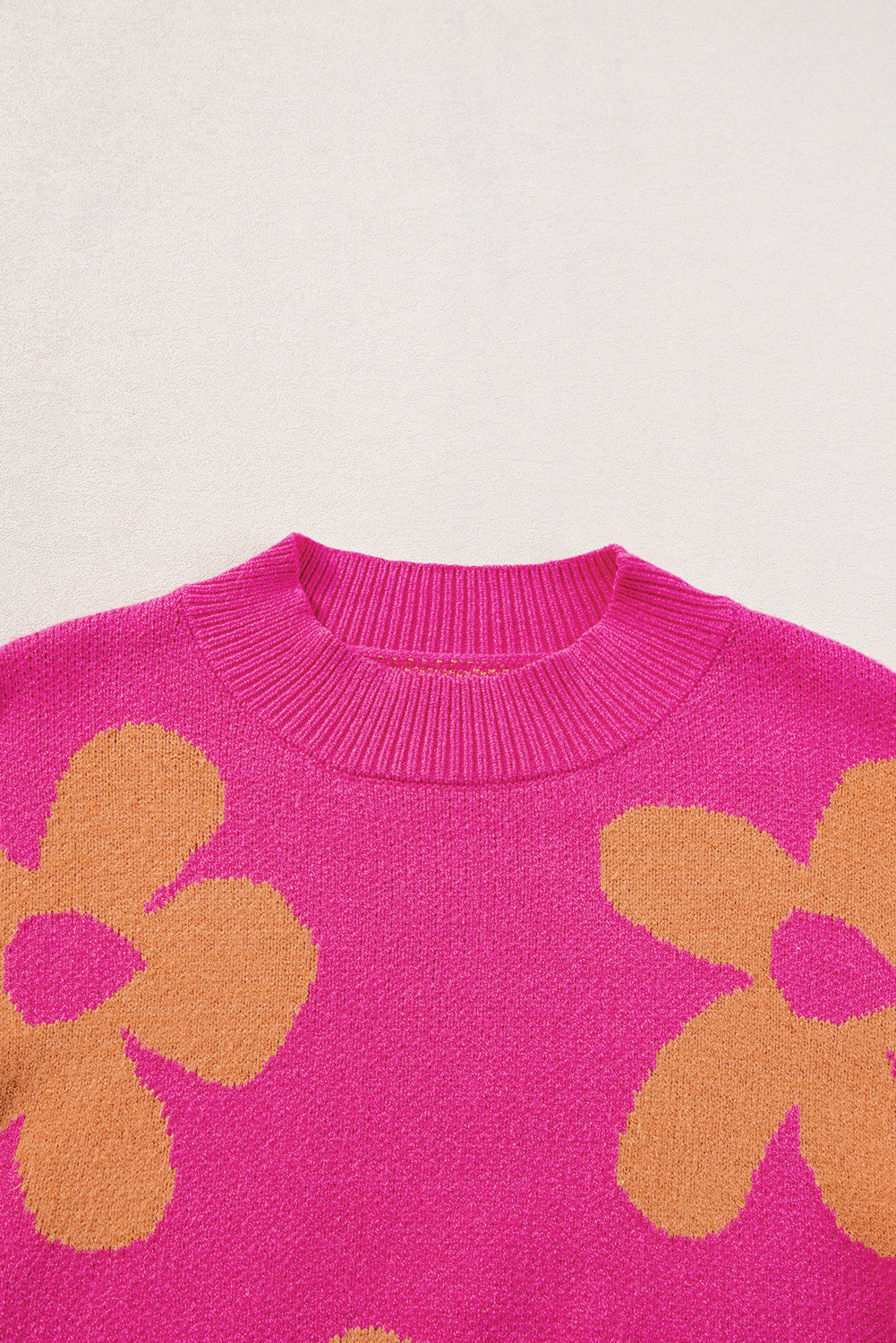 Große Blume Muster Mock Neck Long Sleeve Pullover