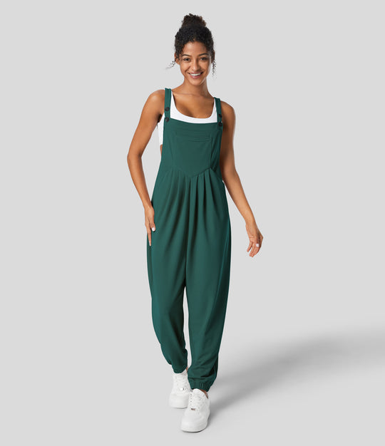 jumpsuit Mit Verstellbarem Gürtel Und Knöpfen, Mehreren Taschen Und Waffelmuster