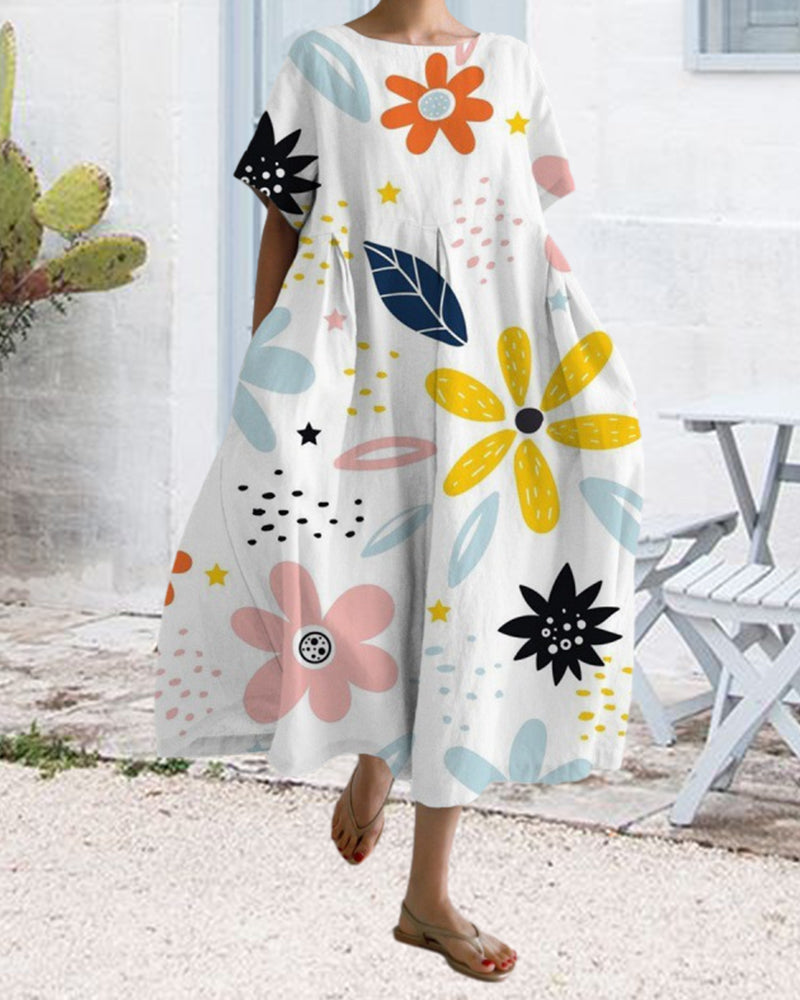 Heidi-Mode | Lockeres, Kurzärmliges, Bedrucktes Kleid