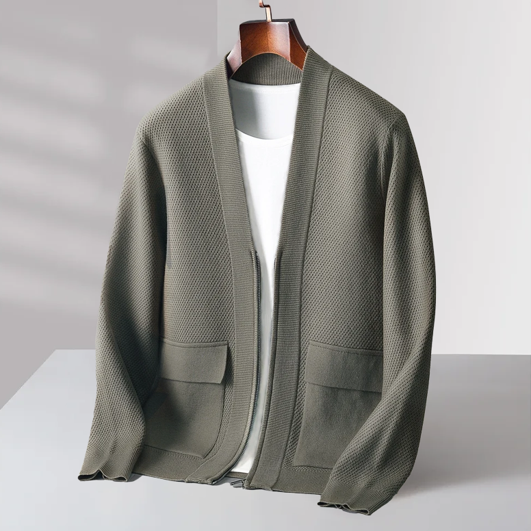 Heidi-Mode - Premium Winter Virgin Wool Quarter Zip Cardigan für Männer