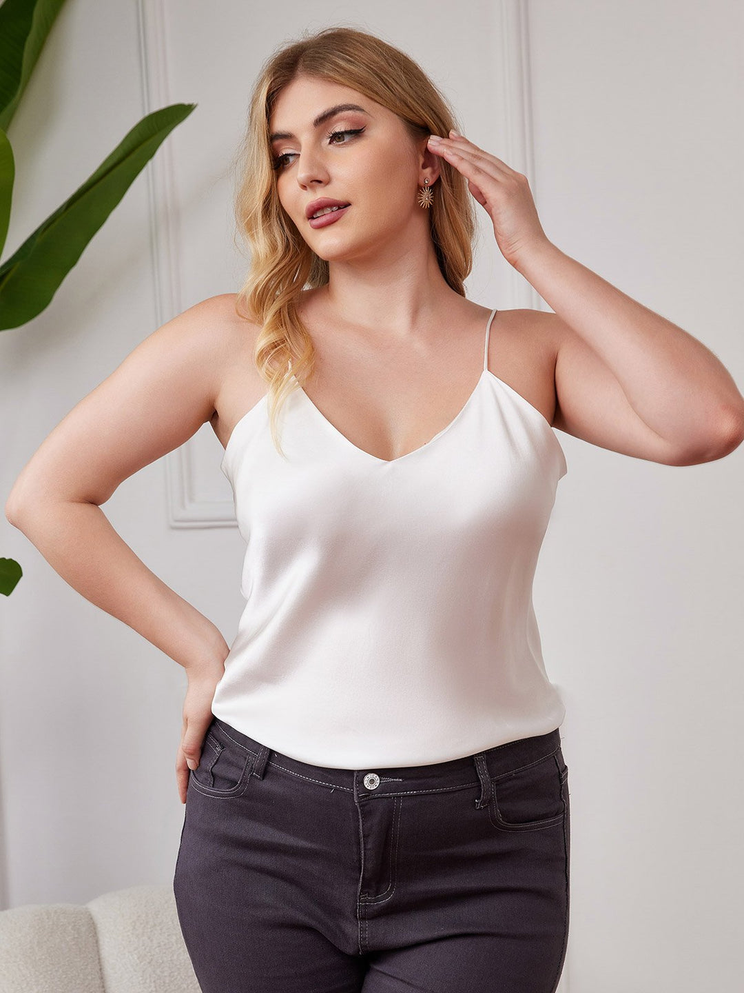Heidi-Mode | Damen Plus Size Seide Spaghetti-Träger Camisole Top