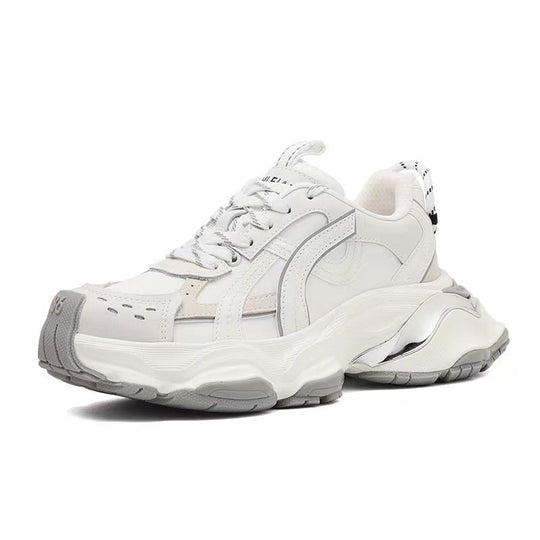 Heidi-Mode | Echtes Leder Plattform Lässige Verblasste Effekt Klobige Sneakers Frauen