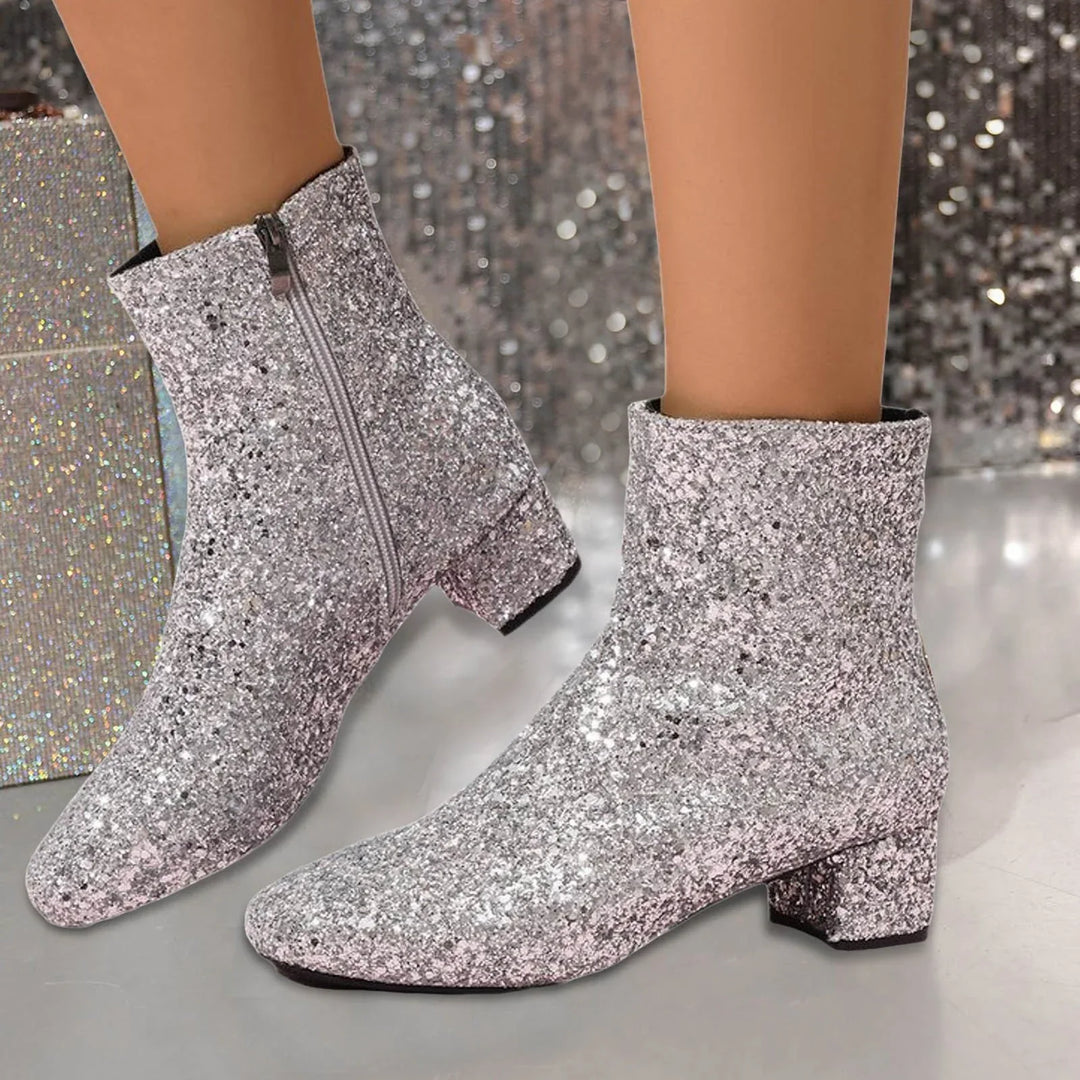 Heidi-Mode | Glitzernde Ankle Boots Mit Blockabsatz