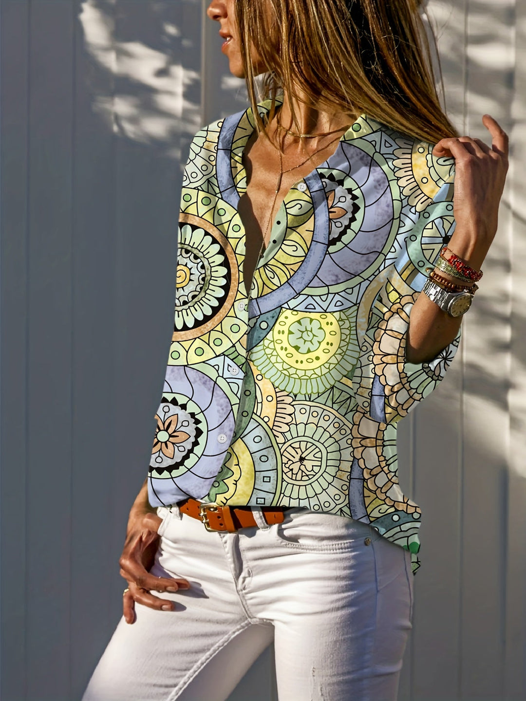 Heidi-Mode | Boho Shirt mit Mandala-Blumenmuster