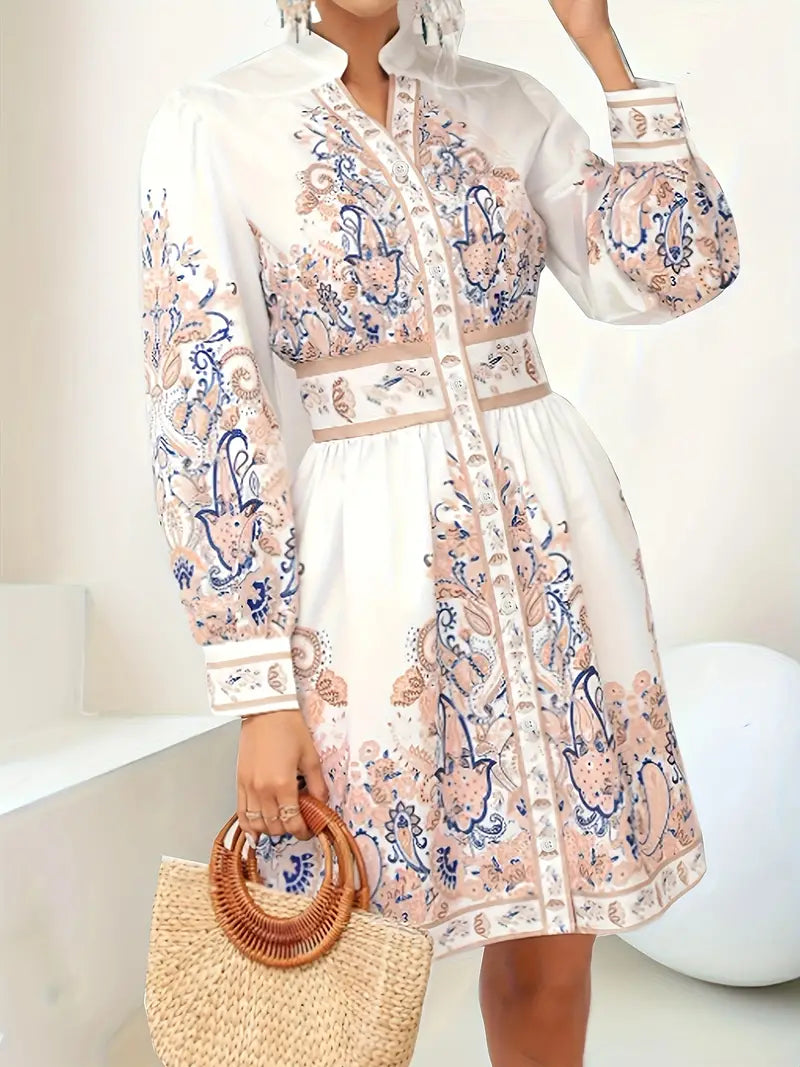 Maxi Dress met V-hals en lange mouwen met bloemenprint