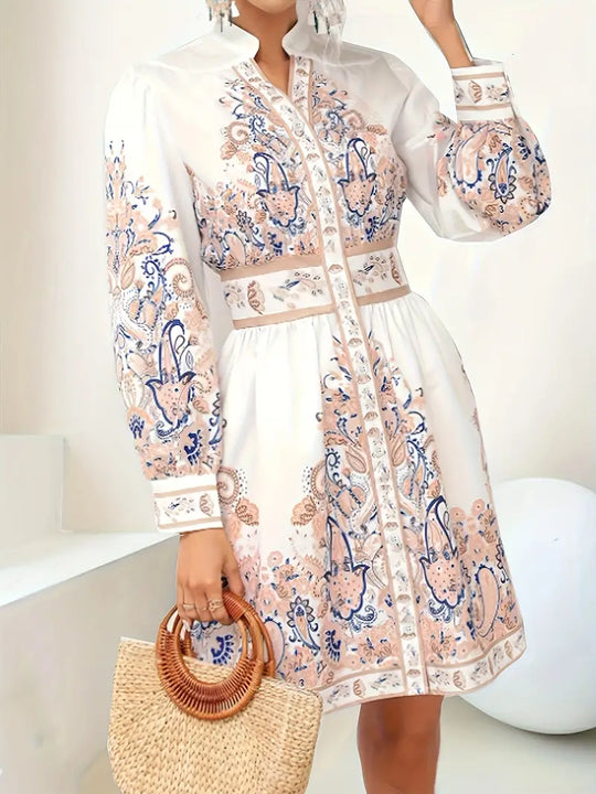 Maxi Dress met V-hals en lange mouwen met bloemenprint