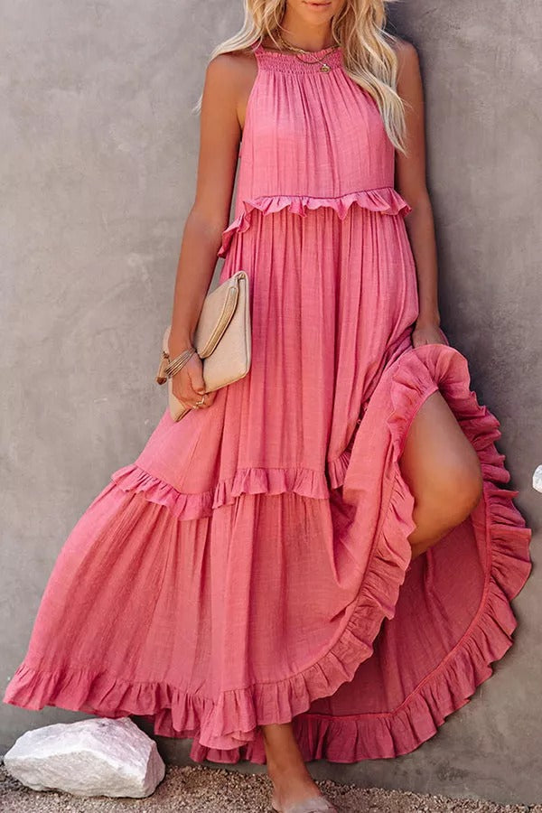 Heidi-Mode | Vittoria Raffung Rüsche Schichten Maxi Halter Kleid