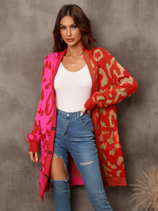 Heidi-Mode | Engel Flügel Leopard Knopfverschluss Longline Cardigan