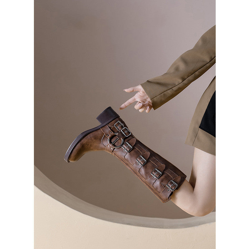 Heidi-Mode | Frauen Sommer Gürtel Schnalle Chunky Absatz Martin Stiefel