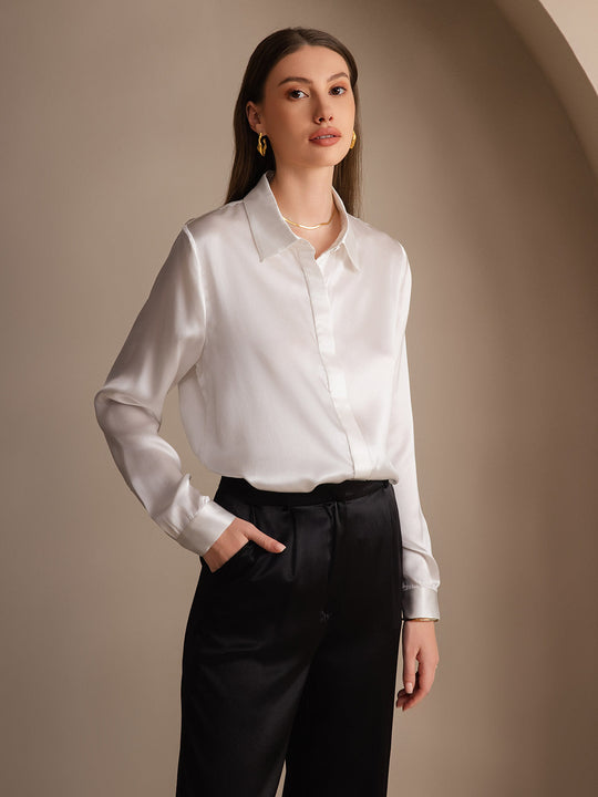 Heidi-Mode | Damen Klassische Seide Langarmshirt