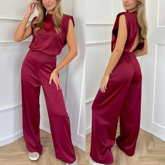 Heidi Mode | Ärmelloser Satin-Overall mit weitem Bein