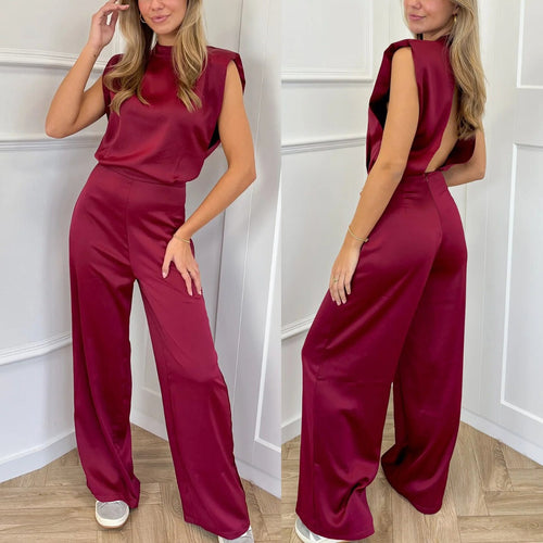 Heidi Mode | Ärmelloser Satin-Overall mit weitem Bein