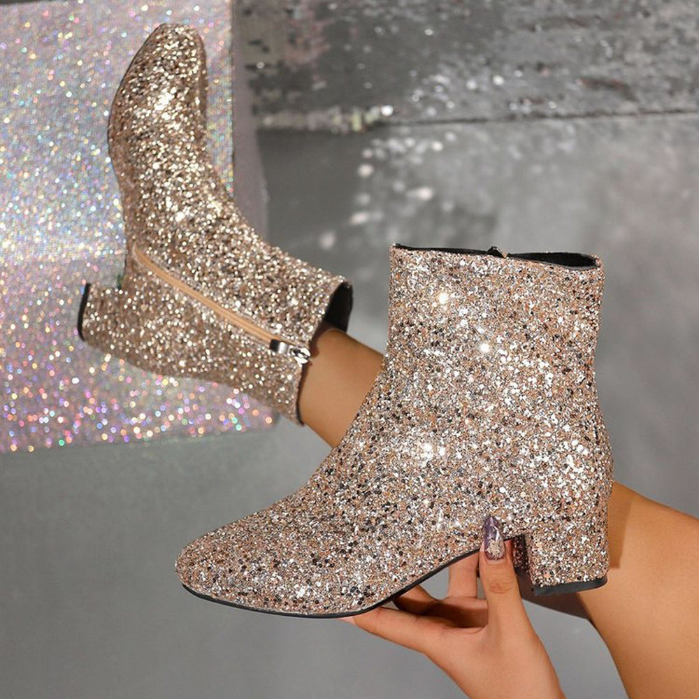 Heidi-Mode | Glitzernde Ankle Boots Mit Blockabsatz