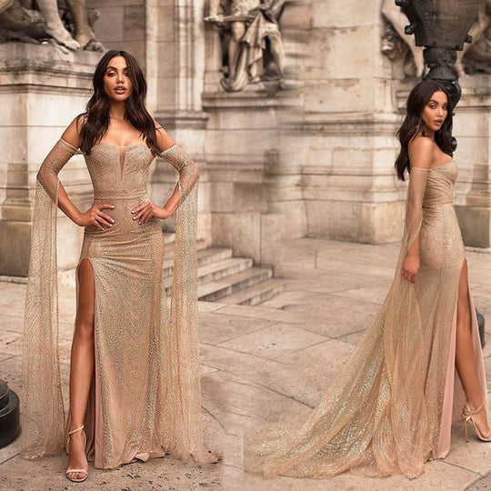 Exquisites braunes Kleid mit Schlitz