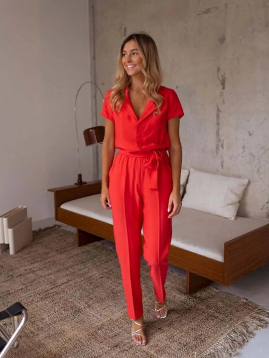 Heidi-Mode | Eleganter Casual Jumpsuit Mit V-Ausschnitt Und Gürtel